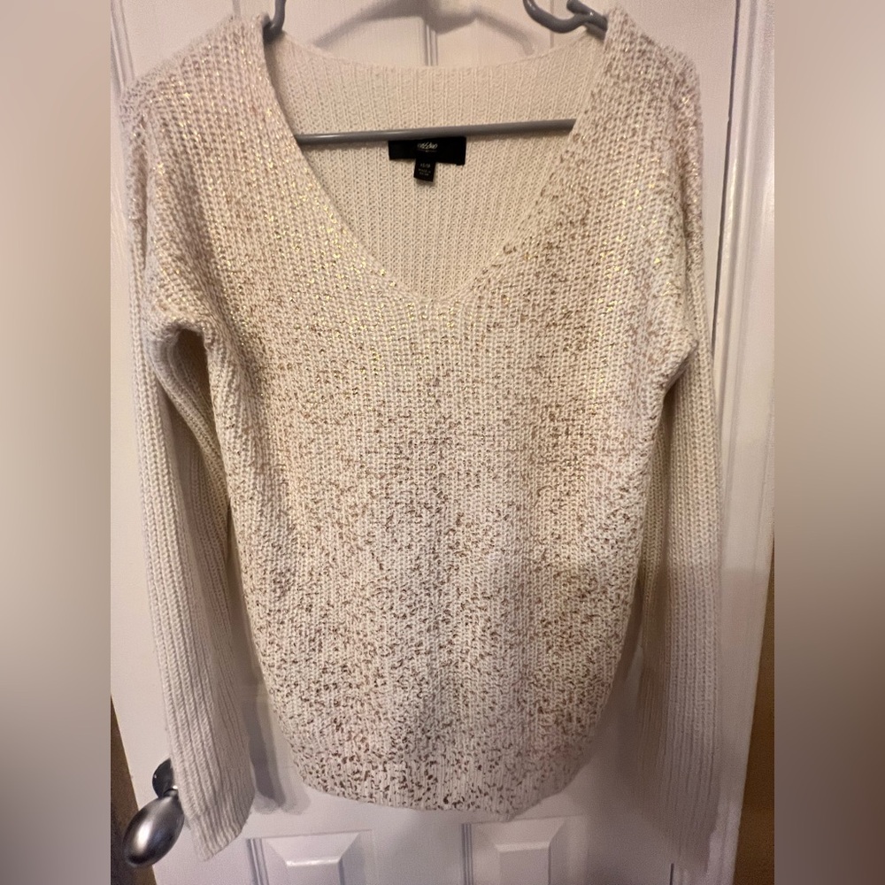 Mossimo Supply Co. Cream & Copper Flecked V-Neck Sweater, Size XS